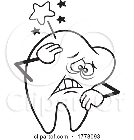 Cartoon Black and White Aching Tooth Mascot by Johnny Sajem