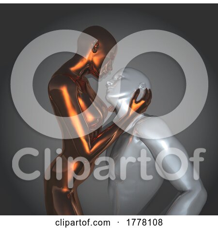 3D Image of a Gold and Silver Metallic Couple in an Embrace by KJ Pargeter