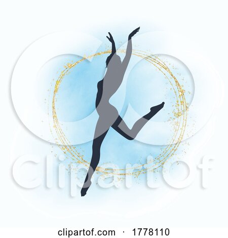 Silhouette of a Dancer on a Watercolour Background with Gold Elements by KJ Pargeter