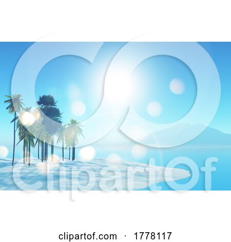 3D Tropical Background with Palm Tree Island and Sun Rays by KJ Pargeter
