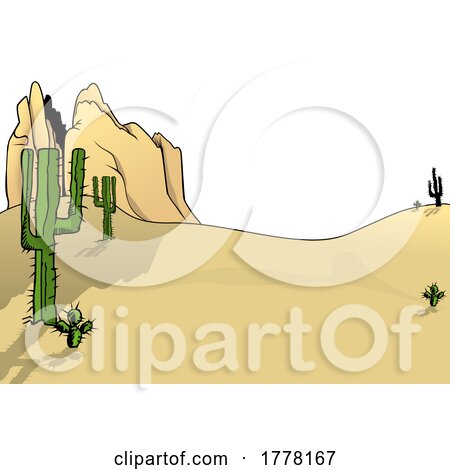 Desert Landscape with Cactus and Sandstone Mountain Rock Formation by dero