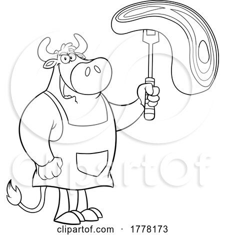 Cartoon Black and White Cow Chef Holding a Steak by Hit Toon