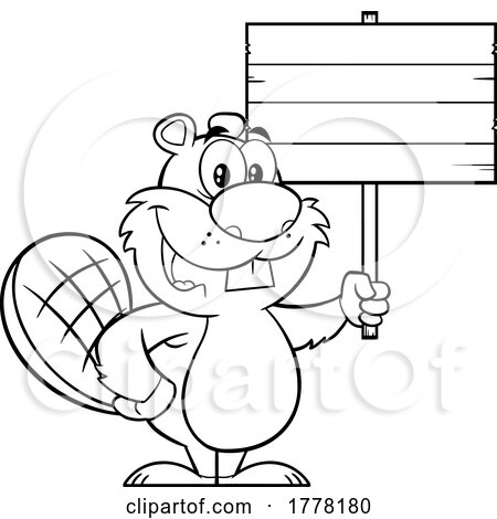 Cartoon Black and White Squirrel, Holding a Blank Sign by Hit Toon
