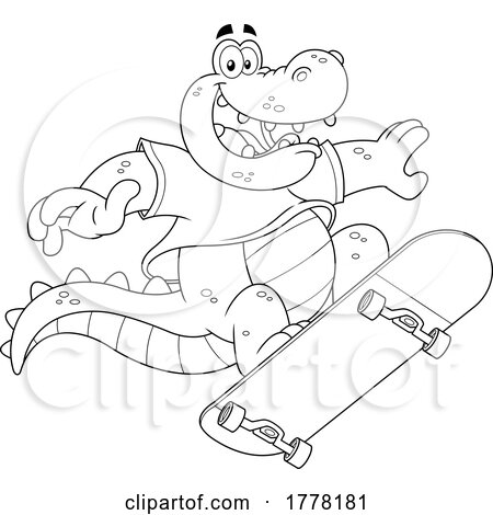 Cartoon Black and White Crocodile Skateboarding by Hit Toon