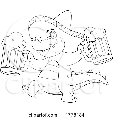 Cartoon Black and White Crocodile with Beer by Hit Toon