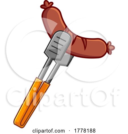 Cartoon Tongs Holding a Sausage by Hit Toon
