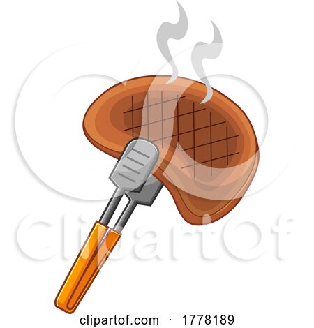 Cartoon Tongs Holding a Hot Grilled Steak by Hit Toon