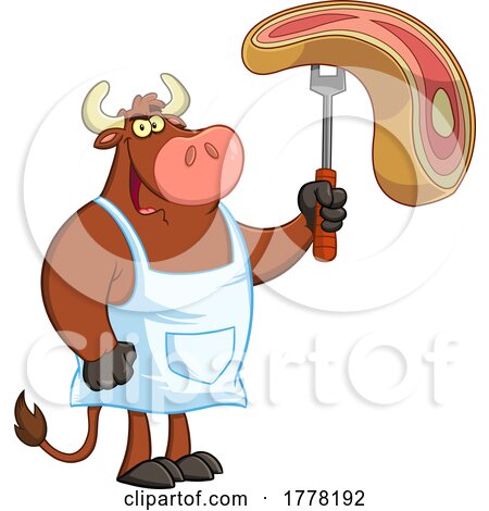 Cartoon Cow Chef Holding a Steak by Hit Toon