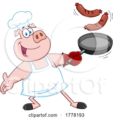 Cartoon Chef Pig Cooking Sausage by Hit Toon