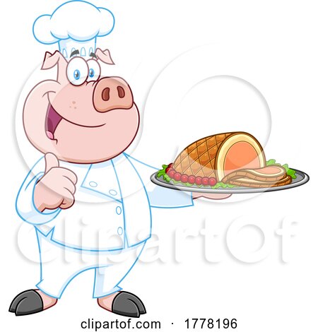 Cartoon Chef Pig Serving Ham by Hit Toon
