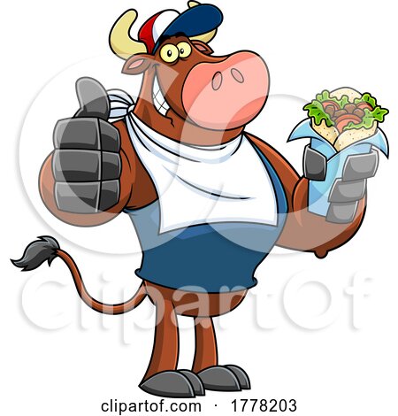 Cartoon Cow Holding a Burrito and Giving a Thumbs up by Hit Toon