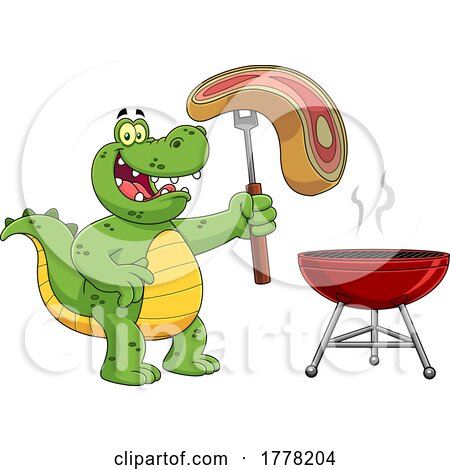 Cartoon Crocodile Grilling a Steak by Hit Toon