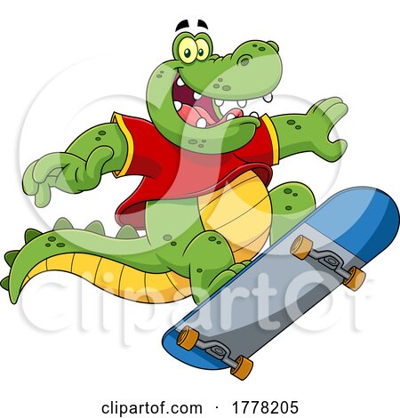 Cartoon Crocodile Skateboarding by Hit Toon