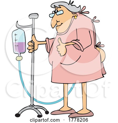 Cartoon Chemo or Hospital Patient Lady Giving a Thumb up and Standing with a Pole by djart