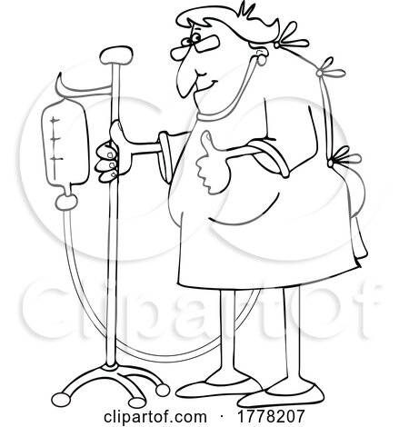 Cartoon Chemo or Hospital Patient Lady Giving a Thumb up and Standing with a Pole by djart