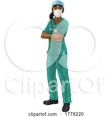 Doctor or Nurse Woman in Medical Scrubs and PPE by AtStockIllustration