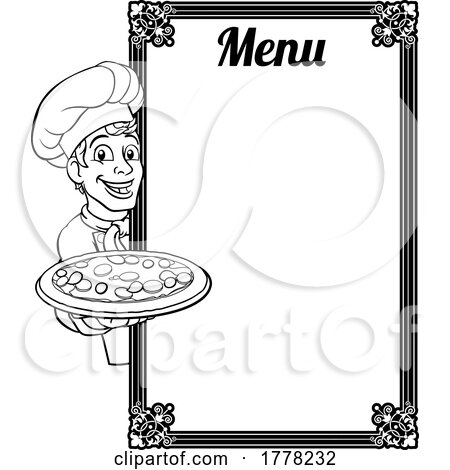 Pizza Chef Cook Cartoon Man Menu Sign Background by AtStockIllustration