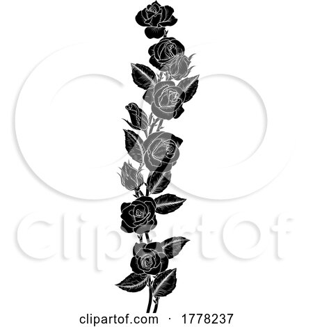 Roses Rose Flowers Design in Vintage Woodcut Style by AtStockIllustration