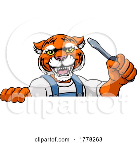 Tiger Electrician Handyman Holding Screwdriver by AtStockIllustration