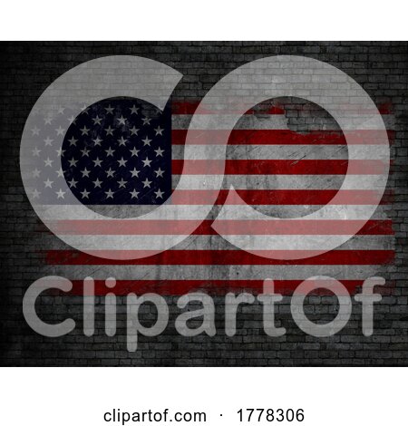 4th of July Design with Grunge American Flag on Old Brick Wall by KJ Pargeter