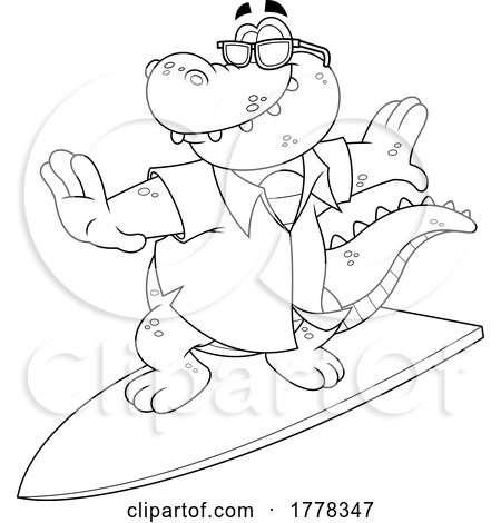 Cartoon Black and White Crocodile Surfing by Hit Toon