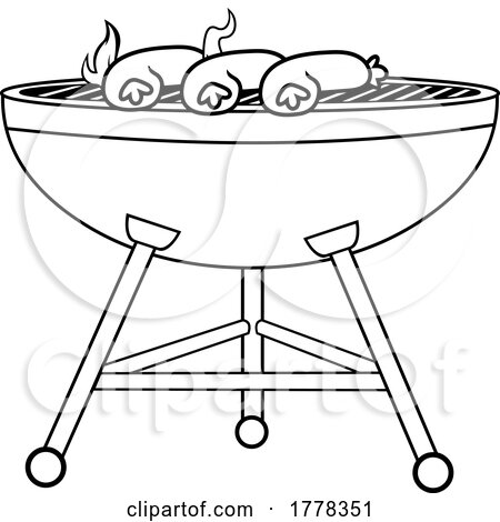 Cartoon Black and White Sausages Cooking on a BBQ by Hit Toon