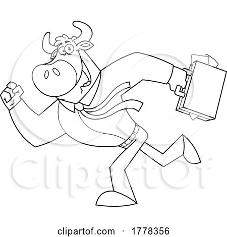 Cartoon Black and White Late Bull Business Man Mascot Character by Hit Toon