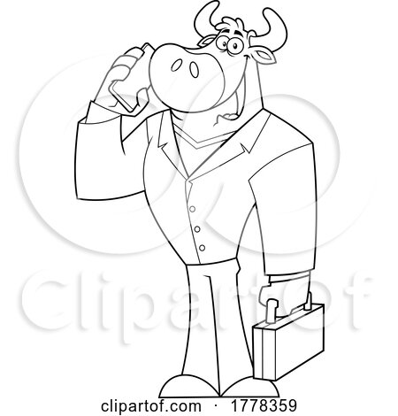 Cartoo Bull Business Man Mascot Character Talking on a Mobile Phone by Hit Toon