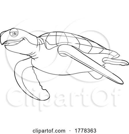 Cartoon Black and White Swimming Sea Turtle by Hit Toon
