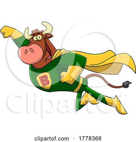 Cartoon Flying Super Hero Bull Mascot Character by Hit Toon