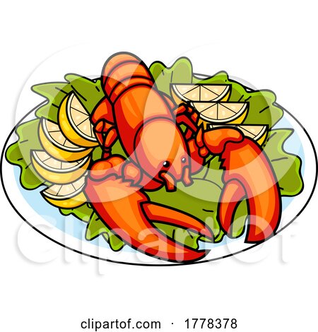 Cartoon Cooked Lobster on a Plate by Hit Toon