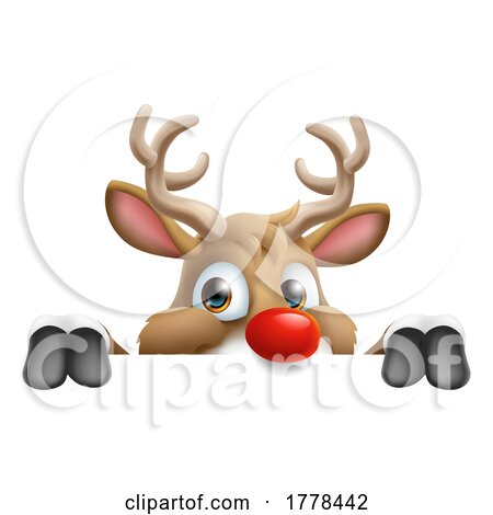Christmas Reindeer Peeking over a Sign by AtStockIllustration