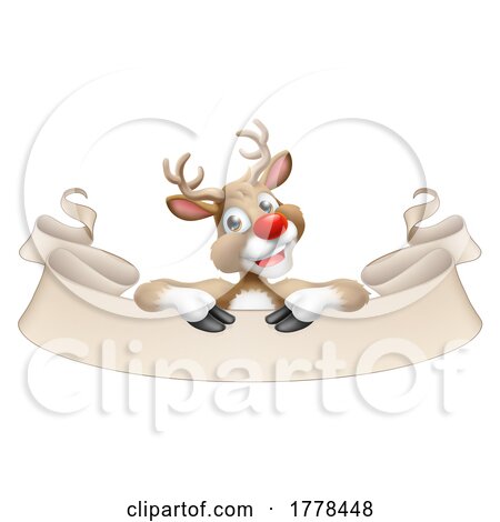 Christmas Reindeer over a Scroll Sign by AtStockIllustration