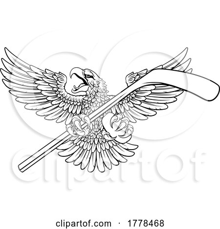 Bald Eagle Hawk Ice Hockey Mascot Stick and Puck by AtStockIllustration