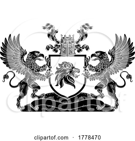 Crest Lion Griffin or Griffon Coat of Arms Shield by AtStockIllustration