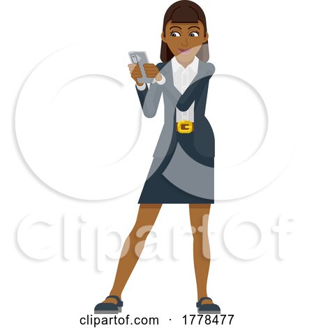Business Woman Holding Phone Cartoon Mascot by AtStockIllustration