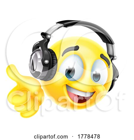 Cartoon Emoticon Face Icon with Music Headphones by AtStockIllustration