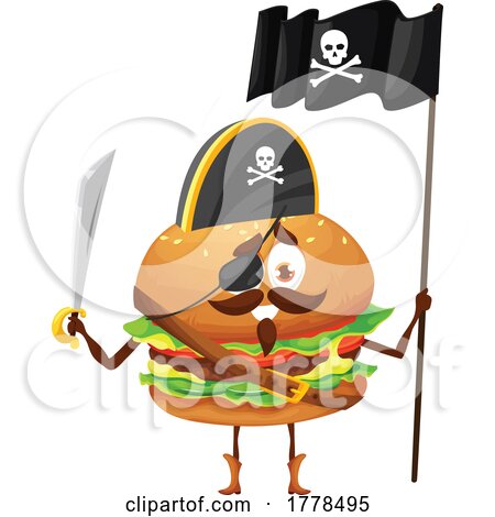 Pirate Burger Food Mascot Character by Vector Tradition SM
