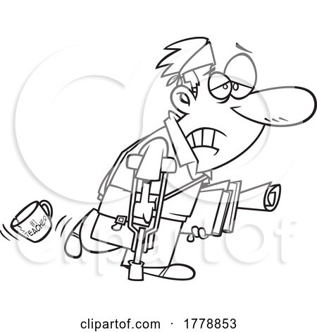 Cartoon Black and White Fatigued Male Teacher by toonaday