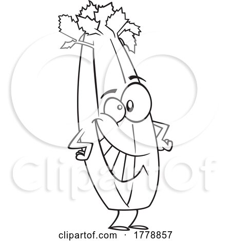 Cartoon Black and White Proud Celery Character by toonaday