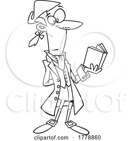 Cartoon Black and White Ichabod Crane Reading a Book by toonaday