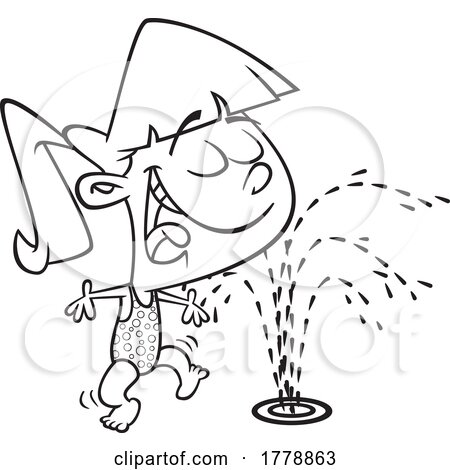 Cartoon Black and White Playing in a Water Park Geyser by toonaday