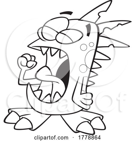 Cartoon Black and White Monster Yawning by toonaday