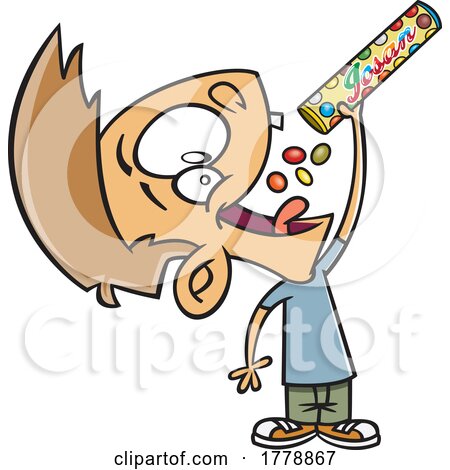 Cartoon Boy Pouring Candy in His Mouth by toonaday