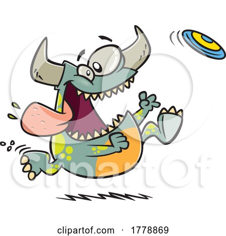 Cartoon Monster Chasing a Frisbee by toonaday