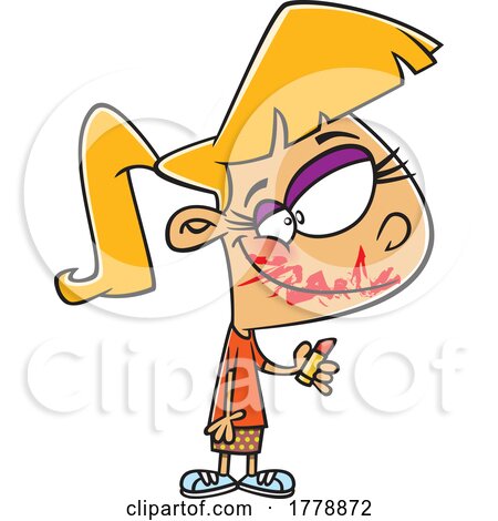 Cartoon Girl with Lipstick All over Her Face by toonaday