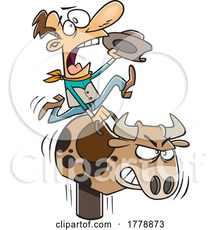 Cartoon Cowboy Riding a Mechanical Bull by toonaday