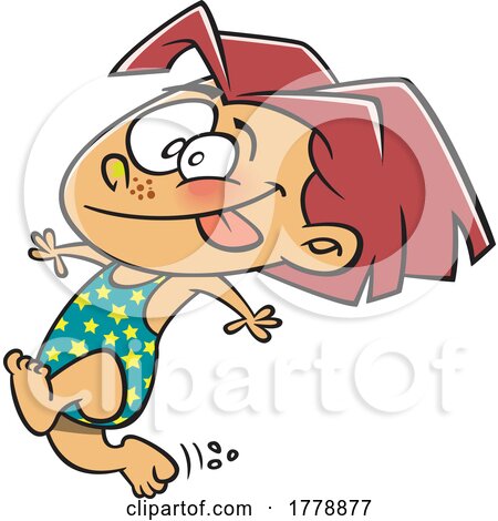 Cartoon Summer Girl Running to Go Swimming by toonaday