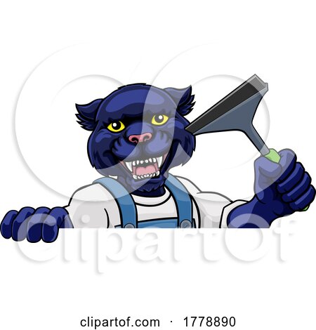 Panther Car or Window Cleaner Holding Squeegee by AtStockIllustration