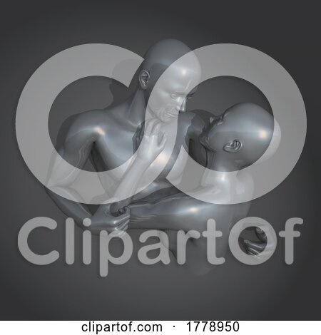 3D Modern Art Background with Metallic Silver Couple in Embrace by KJ Pargeter